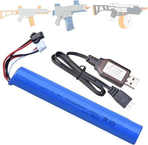 Water Bead Gel Ball Blaster 7.4V 2000mAh Rechargeable Battery with Charging Cable, Airsoft Gel Ball Blaster Battery for SRB400, SRB-400 SUB and SRB1200 (2-Pack) in Saudi Arabia