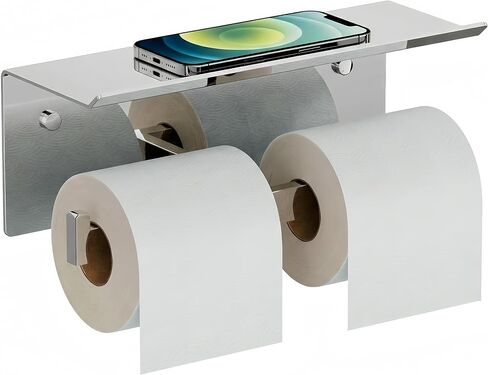 FORIOUS Double Toilet Paper Holder with Shelf, 304 Stainless Steel Wall Mount Commercial Toilet Paper Dispenser, Bathroom Tissue Roll Holder with Storage for Phone, Book, Essentials, Brushed Nickel in Saudi Arabia