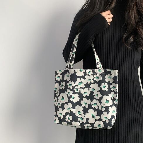 Large Canvas Tote Bag Floral Shoulder Handbag, Lightweight Carry Bag for Travel and Daily Use in Saudi Arabia