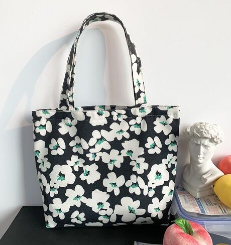 Large Canvas Tote Bag Floral Shoulder Handbag, Lightweight Carry Bag for Travel and Daily Use in Saudi Arabia