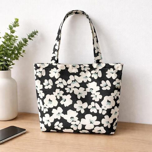 Large Canvas Tote Bag Floral Shoulder Handbag, Lightweight Carry Bag for Travel and Daily Use in Saudi Arabia