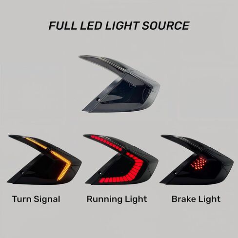 Sequential Dynamic LED Tail Lights for Honda Civic Sedan 2016-2021 10th - 1 Pair Smoked Assembly with Startup Animation | Direct Upgrade (Not Fit Hatchback, Sedan Only) (Racer) in Saudi Arabia