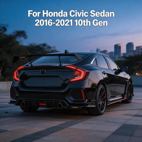 Sequential Dynamic LED Tail Lights for Honda Civic Sedan 2016-2021 10th - 1 Pair Smoked Assembly with Startup Animation | Direct Upgrade (Not Fit Hatchback, Sedan Only) (Racer) in Saudi Arabia