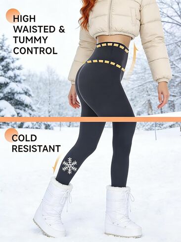 Women's Fleece Lined - High Waisted Thermal Yoga Pants,Warm Soft Winter Workout Running Hiking Tights in Saudi Arabia