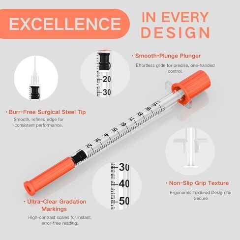 1ml/cc Disposable Syringe with 30G 5/16" (8mm) Needle | 30 Pack Individually Wrapped | U-100 Lab Supplies in Saudi Arabia