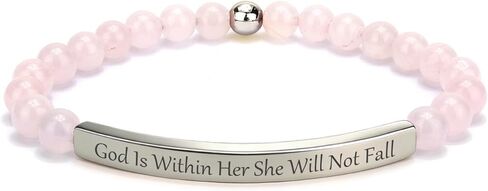 Inspirational Rose Quartz Bracelet for Women, 18K Gold Plated Scripture Faith Jewelry, Christian Religious Bible Verse Gift for Encouragement, Love & Strength in Saudi Arabia