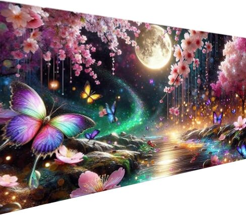 COHAYISY Flowers 5D Large Diamond Painting,Cherry Scenery with Moon Large Diamond Art Kits for Adults, DIY Round Full Drill Crystal Rhinestone Arts and Crafts Home Wall Decor 31.5 X 15.7inch in Saudi Arabia