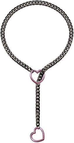 Stainless Steel Heart Necklace 60cm - Slip Chain Y-Necklace for Women Men, Punk Rock Cuban Long Chain with Colorful Beads in Saudi Arabia