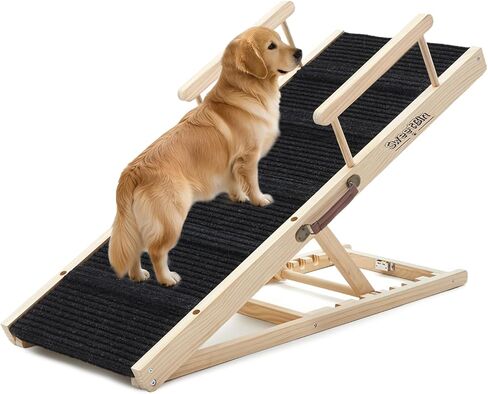 Dog Steps for Bed & Couch - 2-in-1 Dog Stairs/Ramp for Small to Large Breeds - 6 Adjustable Height from 12" to 24" - Folding Portable Wooden Ramp for Dogs to Get on Bed Couch Car Up to 200LBS in Saudi Arabia
