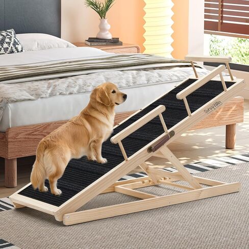 Dog Steps for Bed & Couch - 2-in-1 Dog Stairs/Ramp for Small to Large Breeds - 6 Adjustable Height from 12" to 24" - Folding Portable Wooden Ramp for Dogs to Get on Bed Couch Car Up to 200LBS in Saudi Arabia