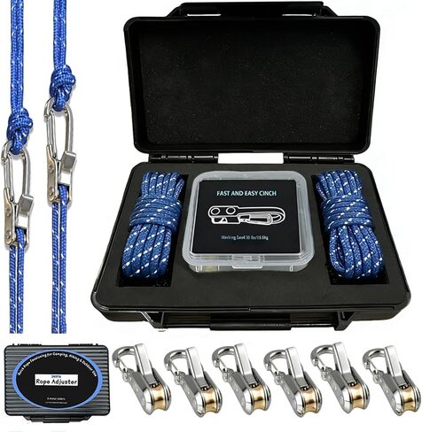 6-Pack Heavy Duty Rope Tensioner with Pulley Lock Mechanism - Knot-Free Tie Down Straps & Reflective Paracord Adjuster - Premium Tarp Tightener Tool for Camping Accessories, Kayaks, Canopy & Cargo in Saudi Arabia