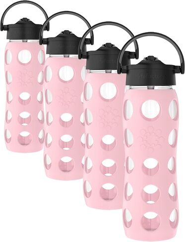 Lifefactory 22-Ounce Glass Water Bottle with Pivot Straw Cap and Protective Silicone Sleeve, Desert Rose in Saudi Arabia