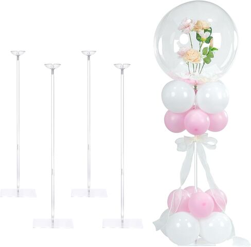 حامل بالونات YALLOVE لمجموعة من 4 قطع، ارتفاع قابل للتعديل 15.75 بوصة، حامل بالون مركزي 23.62 بوصة، حامل عصا بالونات أكريليك مع قاعدة لديكورات الحفلات (البالونات غير متضمنة) in Saudi Arabia
