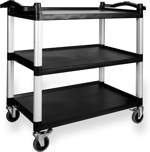 NorthSky Select Dual-Handle Utility Service Cart, 3 Shelves, 440 lb. Capacity -Black Plastic Shelves, Lockable Swivel Casters - Suitable for Hospital, Lab, Hotel, Office Transport & Organizing in Saudi Arabia