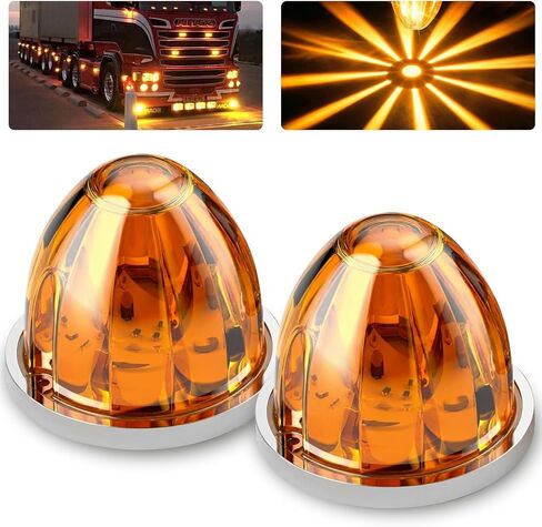 Aila 2Pcs Amber Watermelon LED Marker Lights for Truck, Dual Function Strobe + Steady Modes, 12V-24V Waterproof Cab Clearance Lights with Chrome Bezel for Truck Trailer Semi RV Bus Van in Saudi Arabia