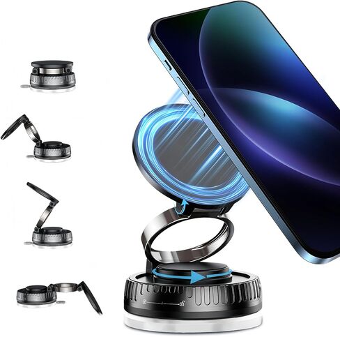 2026 Upgraded Magnetic Car Phone Mount for MagSafe: 360° Rotatable Adjustable Holder with 180+LBS Strong Suction Cup & 4200gf Magnet, Compatible with iPhone Series & Android Devices, Black in Kuwait