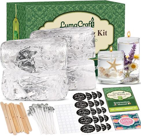 مجموعة صنع الشموع من الجل الشفاف من LumaCraft - 4.4 رطل من شمع الجيلي الشفاف مع زيوت عطرية بوتيكية، والأصباغ، والجرار الزجاجية، والفتائل ومستلزمات الديكور، مجموعة فاخرة كاملة للمبتدئين والكبار in Kuwait