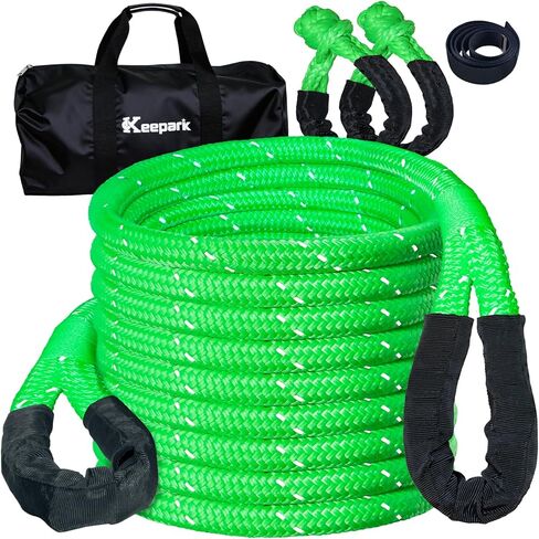 Kinetic Recovery Tow Rope Kit - 35% Stretch, 5/8inch x 20ft 15,100lb Breaking Strength Tow Strap with 2 Soft Shackles for Safe Off-Road Vehicle Recovery of Jeep, Truck, SUV, UTV, ATV in Saudi Arabia
