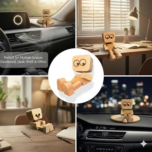 Shaking Feet Wooden Man Figurine with Spring Legs, Cute Wobbly Wooden Statue for Car Dashboard & Desk Decor, Customizable Face Expression Doll with Storage Box, Fun Gift for Drivers & Friends in Saudi Arabia