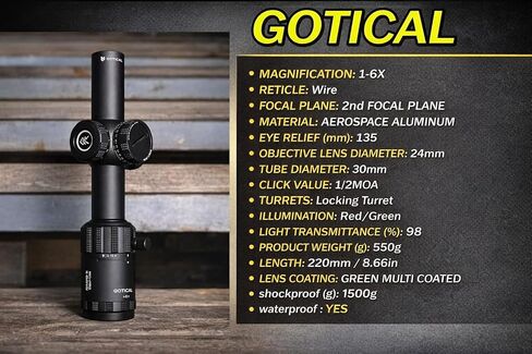 GOTICAL 1.2-6 x20 Scope Tactical Optic Cross Sight Rifle Scope | 1-6x24 SFP LPVO Scope with Rings in Saudi Arabia