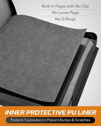 Upgraded Toploader Binder with Waterproof Zipper and PU Inner Liner, Hold 252 Top Loaders/3x4'' with 9-Pocket Each Page, with 2 Labels and Ringless Design, Fit for Sports/TCG Party Premium Storage in Saudi Arabia