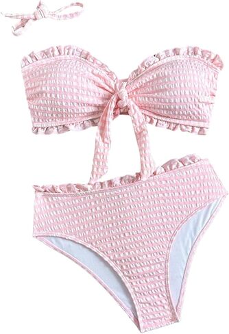 طقم بيكيني SHENHE نسائي مكون من قطعتين Y2K Gingham Bandeau بيكيني برباط وعقدة بدون حمالات مكشكش in Kuwait