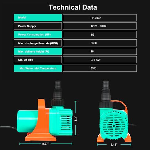 مضخة بركة 1/5 حصان، مضخة شلال 2200 جيجا في الساعة مع فلتر شبكي واقي لنوافير شلال حوض السباحة كوي بوند وخزان الأسماك وحوض السمك... in Kuwait
