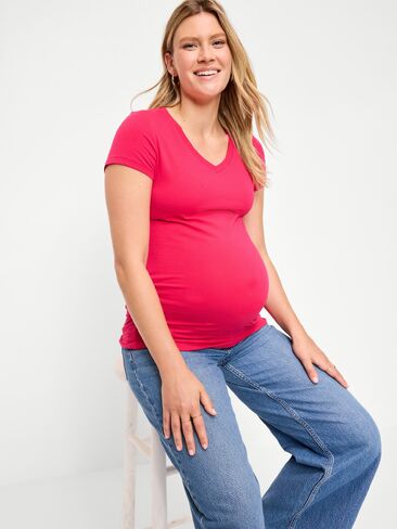 Old Navy Maternity V-Neck T-Shirt - Bright Scarlet in Saudi Arabia