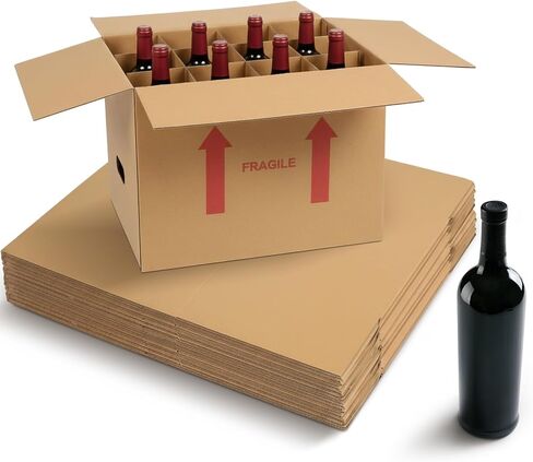 Tatuo 10 Pack Wine Bottle Moving Box 14 x 12 x 13 Inch Corrugated 12 Bottle Wine Shipping Box Kitchen Moving Storage Carrier with Reinforced Cardboard and Handles for Glassware Dishes Travel in Saudi Arabia