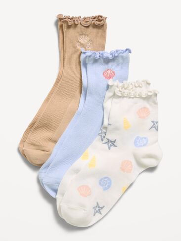 Old Navy Ruffled Crew Sock 3-Pack for Women - Beach Vibes in Saudi Arabia
