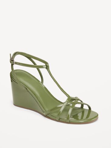 Old Navy T-Strap Wedge Sandals for Women - Green Pimento in Saudi Arabia
