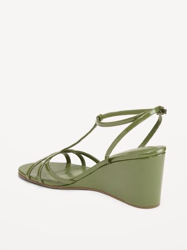 Old Navy T-Strap Wedge Sandals for Women - Green Pimento in Saudi Arabia