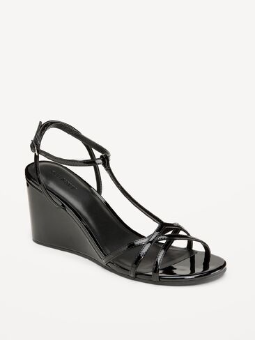 Old Navy T-Strap Wedge Sandals for Women - Black Jack in Saudi Arabia