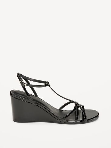 Old Navy T-Strap Wedge Sandals for Women - Black Jack in Saudi Arabia