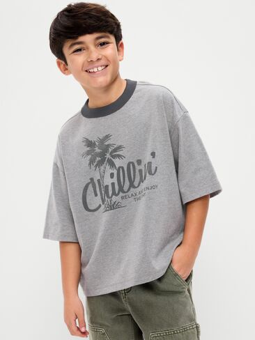 Old Navy Short-Sleeve Boxy Graphic T-Shirt for Boys - Gray in Saudi Arabia