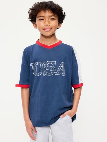Old Navy Oversized Short-Sleeve Graphic T-Shirt for Boys - Pacific Blue in Saudi Arabia