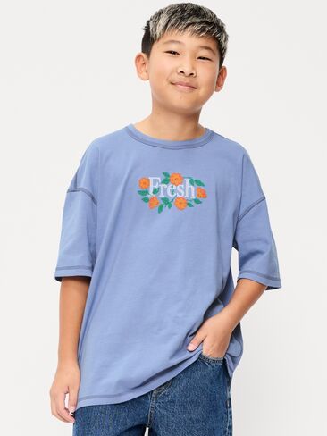 Old Navy Oversized Short-Sleeve Graphic T-Shirt for Boys - Kyanite in Saudi Arabia