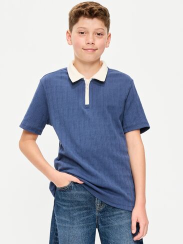 Old Navy Short-Sleeve Quarter-Zip Polo Shirt for Boys - Pacific Blue in Saudi Arabia