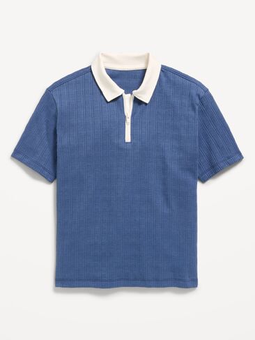 Old Navy Short-Sleeve Quarter-Zip Polo Shirt for Boys - Pacific Blue in Saudi Arabia