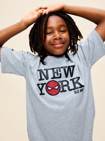 Old Navy Old Navy x Marvel Spider-Man Oversized Graphic T-Shirt for Boys - Heather Gray in Saudi Arabia