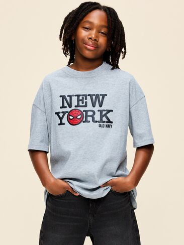 Old Navy Old Navy x Marvel Spider-Man Oversized Graphic T-Shirt for Boys - Heather Gray in Saudi Arabia