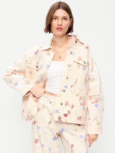 سترة جينز تراكر كبيرة الحجم بطبعة زهور من Old Navy - ECRU 866 in Saudi Arabia