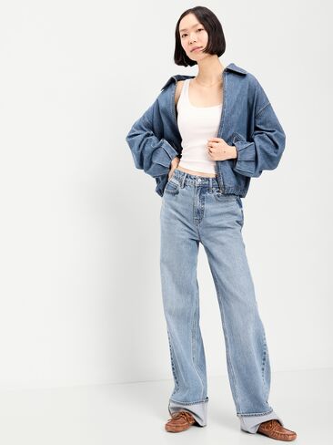 جاكيت جينز هارينجتون بسحاب كامل من Old Navy - دينم in Kuwait