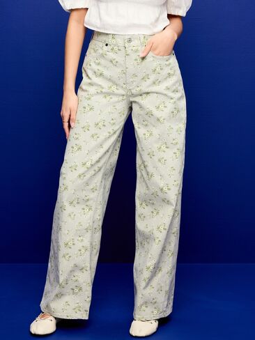 Old Navy High-Waisted Baggy Floral Print Wide-Leg Jeans - FLOWERS in Saudi Arabia