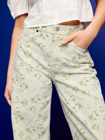 Old Navy High-Waisted Baggy Floral Print Wide-Leg Jeans - FLOWERS in Saudi Arabia