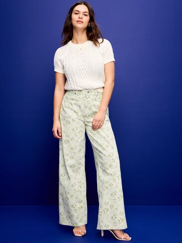 Old Navy High-Waisted Baggy Floral Print Wide-Leg Jeans - FLOWERS in Saudi Arabia