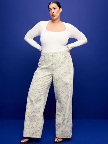 Old Navy High-Waisted Baggy Floral Print Wide-Leg Jeans - FLOWERS in Saudi Arabia