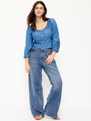 Old Navy High-Waisted Baggy Wide-Leg Stretch Jeans - Larkspur in Saudi Arabia