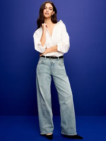 بنطال جينز Old Navy واسع الساق ومتوسط ​​الارتفاع - جايد in Saudi Arabia