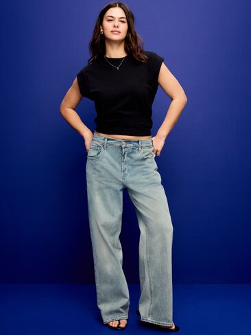 بنطال جينز Old Navy واسع الساق ومتوسط ​​الارتفاع - جايد in Saudi Arabia